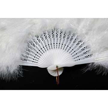 Happy Feather Handheld Marabou Feather Fan, 1920s Vintage Style Flapper Hand Fan for Costume Party and Dancing-White