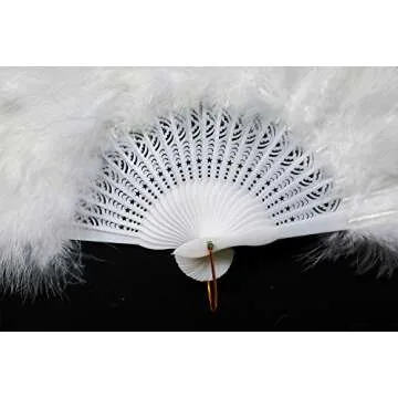 Happy Feather Handheld Marabou Feather Fan, 1920s Vintage Style Flapper Hand Fan for Costume Party and Dancing-White
