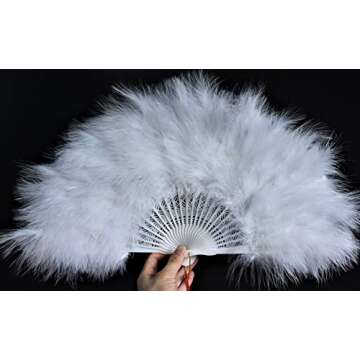 Happy Feather Handheld Marabou Feather Fan, 1920s Vintage Style Flapper Hand Fan for Costume Party and Dancing-White