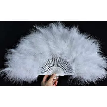 Happy Feather Handheld Marabou Feather Fan, 1920s Vintage Style Flapper Hand Fan for Costume Party and Dancing-White