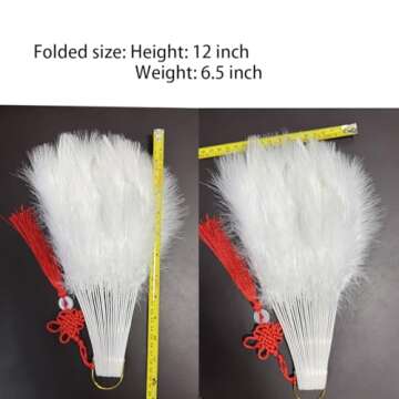 Happy Feather Handheld Marabou Feather Fan, 1920s Vintage Style Flapper Hand Fan for Costume Party and Dancing-White
