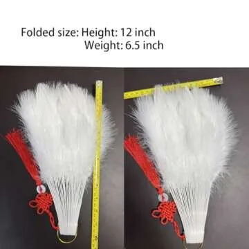 Happy Feather Handheld Marabou Feather Fan, 1920s Vintage Style Flapper Hand Fan for Costume Party and Dancing-White