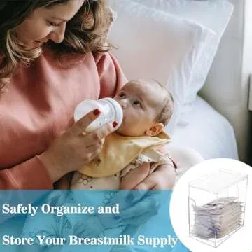 Heyrelda Freezer Storage Organizer for Breast Milk Storage Bags, Freezer Organizer and Tower for Breastmilk Storage Bags, Acrylic First-in First-Out Container with Tray to Freezing Breastmilk, Clear