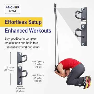 Anchor Gym H2 Mounted Anchor Single Unit with Two Hooks, Wall, Ceiling Mounted Hook Exercise Station for Bodyweight Straps, Resistance Bands, Strength Training, Yoga, Home Gym (Wood Screws Included)