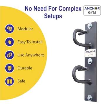 Anchor Gym H2 Mounted Anchor Single Unit with Two Hooks, Wall, Ceiling Mounted Hook Exercise Station for Bodyweight Straps, Resistance Bands, Strength Training, Yoga, Home Gym (Wood Screws Included)