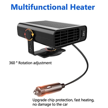 Car Heater 12V - Portable Car Heater That Plugs Into Cigarette Lighter,2 in 1 Heating & Cooling Fan with 360° Rotary Base for Trucks, SUV, Cars