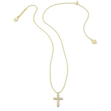 Kendra Scott Cross Crystal Pendant Necklace, 14k Gold Plated Brass, Crystal, Fashion Jewelry for Wom...
