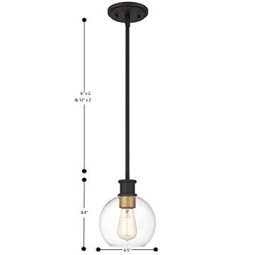 Tawson Black and Gold Pendant Light, Modern Globe Pendant Light, Island Pendant Lights with 6.5 inch Clear Globe Glass Shade for Kitchen Island, Hallway, Entryway, Dining Room, Bedroom