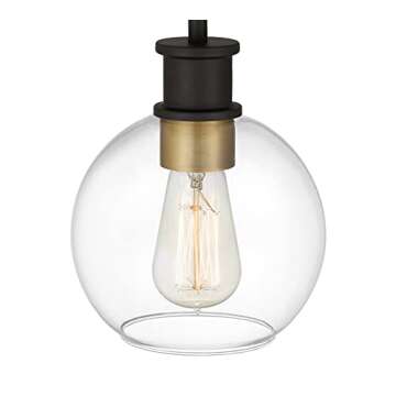 Tawson Black and Gold Pendant Light, Modern Globe Pendant Light, Island Pendant Lights with 6.5 inch Clear Globe Glass Shade for Kitchen Island, Hallway, Entryway, Dining Room, Bedroom