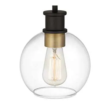 Tawson Black and Gold Pendant Light, Modern Globe Pendant Light, Island Pendant Lights with 6.5 inch Clear Globe Glass Shade for Kitchen Island, Hallway, Entryway, Dining Room, Bedroom