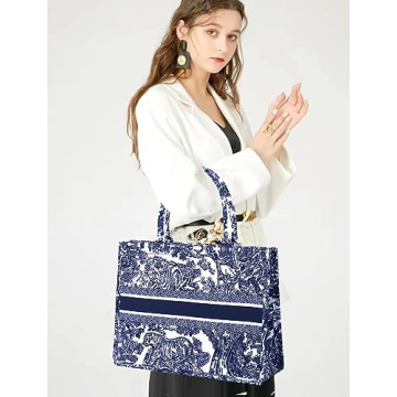 FENGJINRUHUA Fashion Luxury Tote Bag Cotton Linen Handbag Large Capacity Jacquard Retro Exquisite