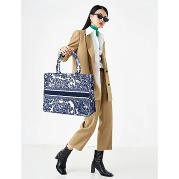 FENGJINRUHUA Fashion Luxury Tote Bag Cotton Linen Handbag Large Capacity Jacquard Retro Exquisite
