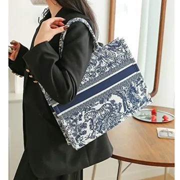 FENGJINRUHUA Fashion Luxury Tote Bag Cotton Linen Handbag Large Capacity Jacquard Retro Exquisite