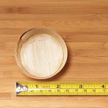 BambooMN 2.2" Dia x 1" High Bamboo Leaf Round Tubs Ramekins, All Natural Disposable Compostable for Catering and Home Use, 100 Pieces