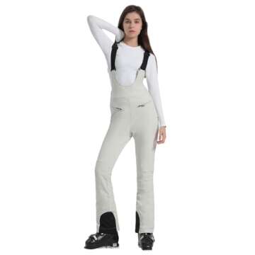 GSOU SNOW Womens Ski Bibs Snow Pants Slim Snowboard Bibs Overalls Insulated Waterproof Windproof Warm Winter Beige