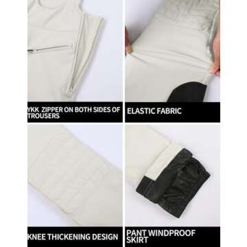 GSOU SNOW Womens Ski Bibs Snow Pants Slim Snowboard Bibs Overalls Insulated Waterproof Windproof Warm Winter Beige