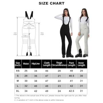 GSOU SNOW Womens Ski Bibs Snow Pants Slim Snowboard Bibs Overalls Insulated Waterproof Windproof Warm Winter Beige