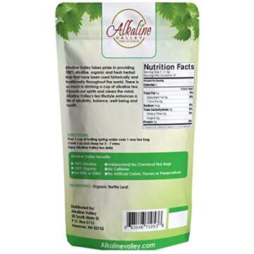 Nettle Leaf Tea - 100% Alkaline and Organic - 15 Unbleached/Chemical-Free Nettle Tea Bags - Caffeine...