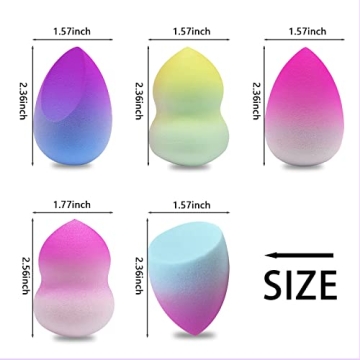 GFOUNS beauty blender sponge:individually wrapped 5 pcs multi-colored ombre makeup sponges for foundation,liquid,Cream,blending,and powder,4 different shapes of makeup sponge with 1 beauty blender