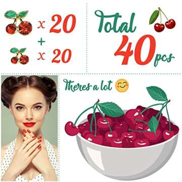 qiipii 40 Pcs 3D Cherry Nail Charms Nail Rhinestones Nail Art Shiny Nail Gems Nail Glitter Studs Cut...