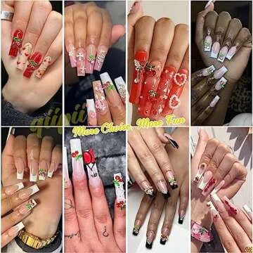 qiipii 40 Pcs 3D Cherry Nail Charms Nail Rhinestones Nail Art Shiny Nail Gems Nail Glitter Studs Cute Fruit Nail Slices Diamond Crystal for Women Jewelry Making Crafts DIY Manicure(Red Gold, 6mm/8mm)