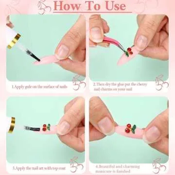 qiipii 40 Pcs 3D Cherry Nail Charms Nail Rhinestones Nail Art Shiny Nail Gems Nail Glitter Studs Cute Fruit Nail Slices Diamond Crystal for Women Jewelry Making Crafts DIY Manicure(Red Gold, 6mm/8mm)