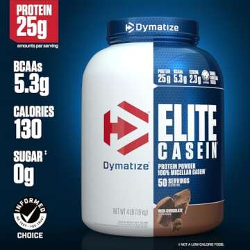 Dymatize Elite Casein Protein Powder, Slow Absorbing with 25g Protein, BCAAs & Leucine for Muscle Bu...
