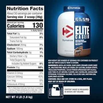 Dymatize Elite Casein Protein Powder, Slow Absorbing with 25g Protein, BCAAs & Leucine for Muscle Building and Overnight Recovery, Rich Chocolate, 4 Pound