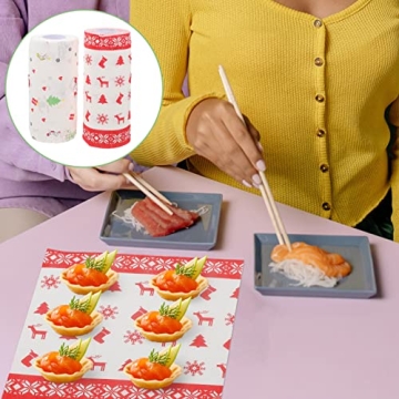 SEWACC 2 Rolls Kitchen Paper Towels Christmas Themed Grease Proof Food Paper Fried Food Wrapping Paper Snacks Paper 9 x 9 inches
