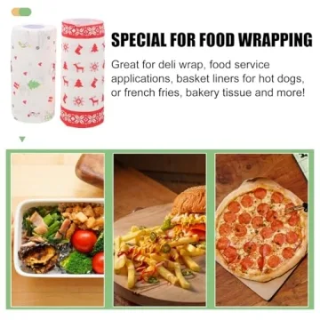 SEWACC 2 Rolls Kitchen Paper Towels Christmas Themed Grease Proof Food Paper Fried Food Wrapping Paper Snacks Paper 9 x 9 inches