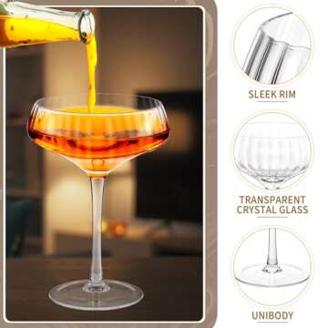 Yaomiao 8 Pieces 10 oz Ribbed Coupe Cocktail Glasses Vintage Champagne Glasses Martini Glassware Ribbed Wine Glasses Champagne Goblets with Stems for Wedding Christmas Party Larger Gathering Supplies