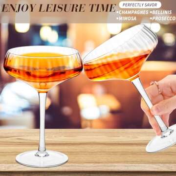 Yaomiao 8 Pieces 10 oz Ribbed Coupe Cocktail Glasses Vintage Champagne Glasses Martini Glassware Ribbed Wine Glasses Champagne Goblets with Stems for Wedding Christmas Party Larger Gathering Supplies