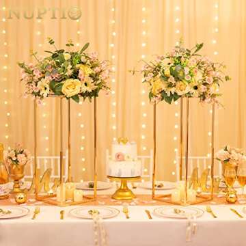 Nuptio Gold Vases for Centerpieces Wedding - 2 Pcs 23.6 inch Tall Gold Vase Wedding Centerpieces for Tables - Geometric Gold Centerpieces for Table Flower Stand for Table Centerpieces for Weddings