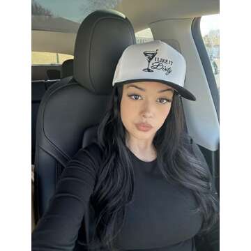Funky Junque Cute Vintage Trucker Hat for Women, Embroidered Adjustable Snapback Baseball Cap - I Like It Dirty - Black/White