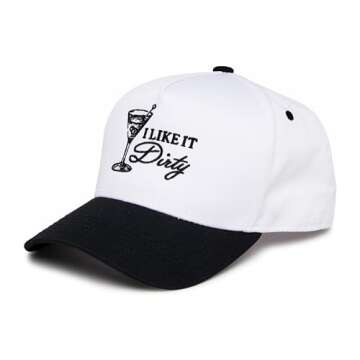 Funky Junque Cute Vintage Trucker Hat for Women, Embroidered Adjustable Snapback Baseball Cap - I Like It Dirty - Black/White