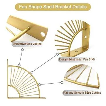 Z METNAL Decorative Shelf Brackets, Brass Metal Shelves Bracket, Wall Decor, Modern Shelving Bracket for DIY Floating Shelves,Gold,8 inch,2 Pcs