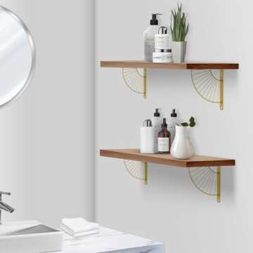 Z METNAL Decorative Shelf Brackets, Brass Metal Shelves Bracket, Wall Decor, Modern Shelving Bracket for DIY Floating Shelves,Gold,8 inch,2 Pcs