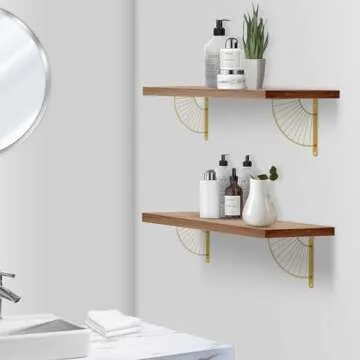 Z METNAL Decorative Shelf Brackets, Brass Metal Shelves Bracket, Wall Decor, Modern Shelving Bracket for DIY Floating Shelves,Gold,8 inch,2 Pcs