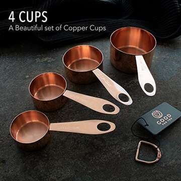 9 Piece Copper Stainless Steel Measuring Cups and Spoons Set with Engraved Measurements & Mirror Pol...