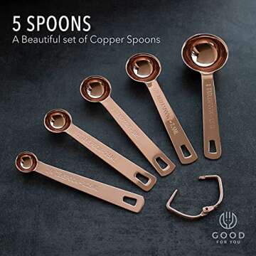 9 Piece Copper Stainless Steel Measuring Cups and Spoons Set with Engraved Measurements & Mirror Polished for Dry, Liquid Ingredients, Cooking & Baking