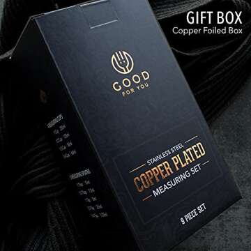 9 Piece Copper Stainless Steel Measuring Cups and Spoons Set with Engraved Measurements & Mirror Polished for Dry, Liquid Ingredients, Cooking & Baking