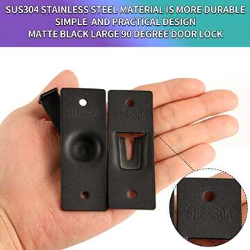 Large 90 Degree Right Angle Door Lock,304 Stainless Steel Sliding Door Latch,Barn Door Lock,Suitable for 90 Degree Door Latches of Wooden Doors and Shed Wooden Glass Doors(Black)