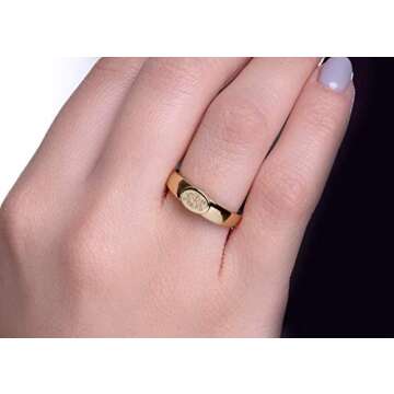 Elegant jewel box Women's Oval Initial signet ring in solid Gold 9k, 14k, & 18k, Custom engraved signet ring, Gold Personalized chevalier ring, Birthday gift, RN363