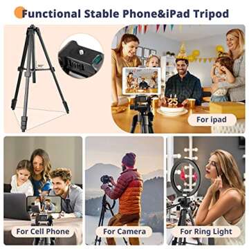 64” Phone&Tablet Tripod, Aureday Cell Phone Tripod for iPhone with Wireless Remote and Phone Holde...