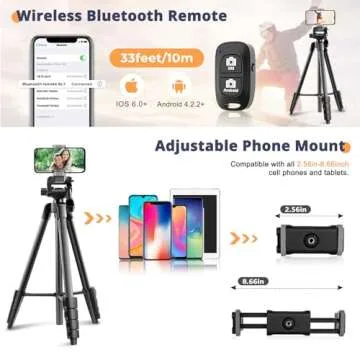 64” Phone&Tablet Tripod, Aureday Cell Phone Tripod for iPhone with Wireless Remote and Phone Holder, Extendable Tripod Stand for iPad, Suit for Video Recording/Makeup/Live Streaming