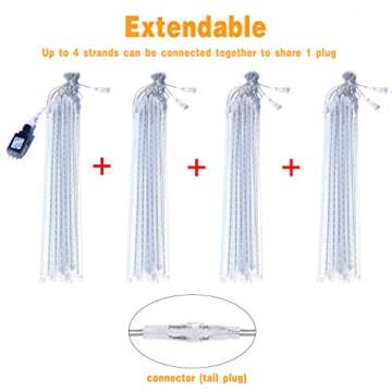 Aluan Meteor Shower Rain Lights 20 Inch 12 Tube 576 LED Waterproof Plug in Falling Rain Fairy String Lights for Halloween Christmas Holiday Party Home Patio Outdoor Decoration, Blue