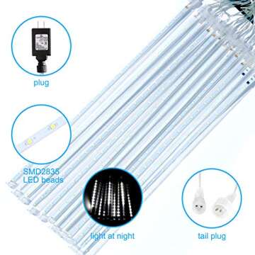 Aluan Meteor Shower Rain Lights 20 Inch 12 Tube 576 LED Waterproof Plug in Falling Rain Fairy String Lights for Halloween Christmas Holiday Party Home Patio Outdoor Decoration, Blue
