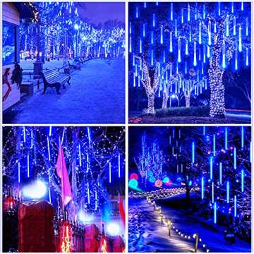 Aluan Meteor Shower Rain Lights 20 Inch 12 Tube 576 LED Waterproof Plug in Falling Rain Fairy String Lights for Halloween Christmas Holiday Party Home Patio Outdoor Decoration, Blue