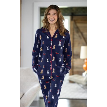 PajamaGram Women's Flannel Pajamas - Cozy Dog Print