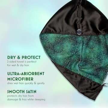 Conair Wicked Elphaba Satin Hair Towel - Hair Towel wrap for Women - Gifts for her - Gift Sets - Scu...